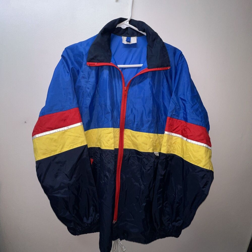 Vintage 80s Yellow Bird Colorblock Windbreaker Ski Jacket Retro Primary Colors M